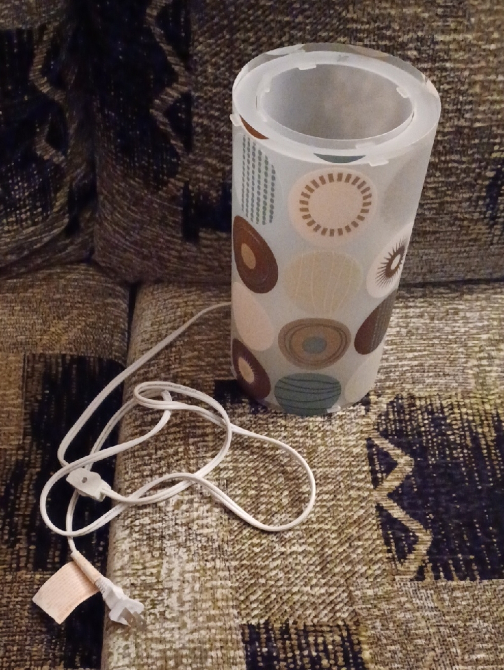 4/$80 New Patterned Cylinder Table Lamp - Brown, Tan, Blue, White & Pink Accents